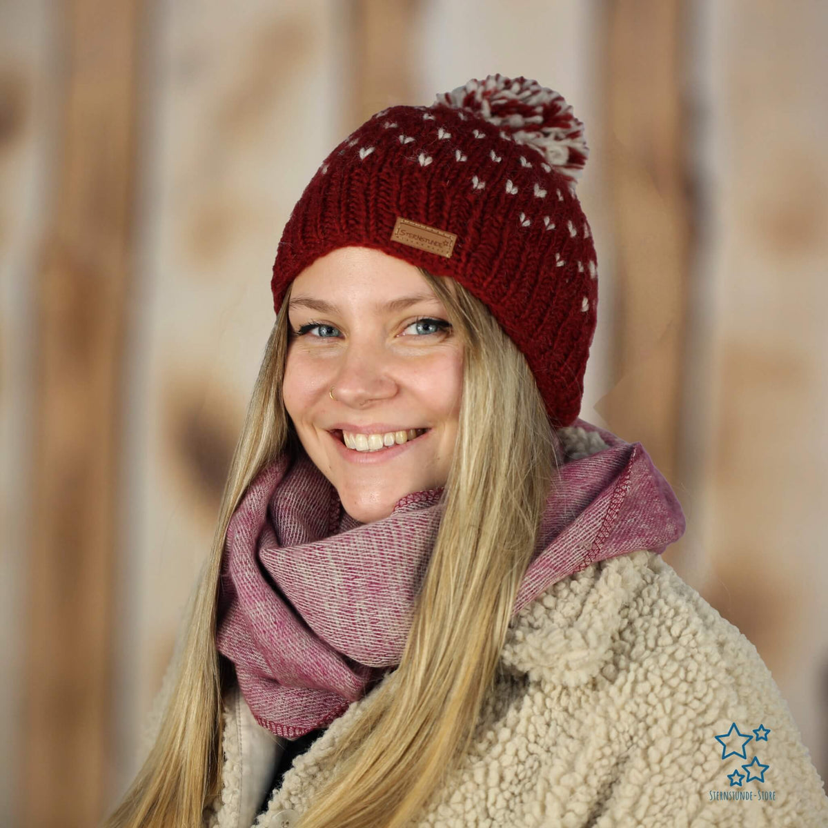 Beanie Dotti Scarf Women's Wool Bobble Hat With Dots (model Lill