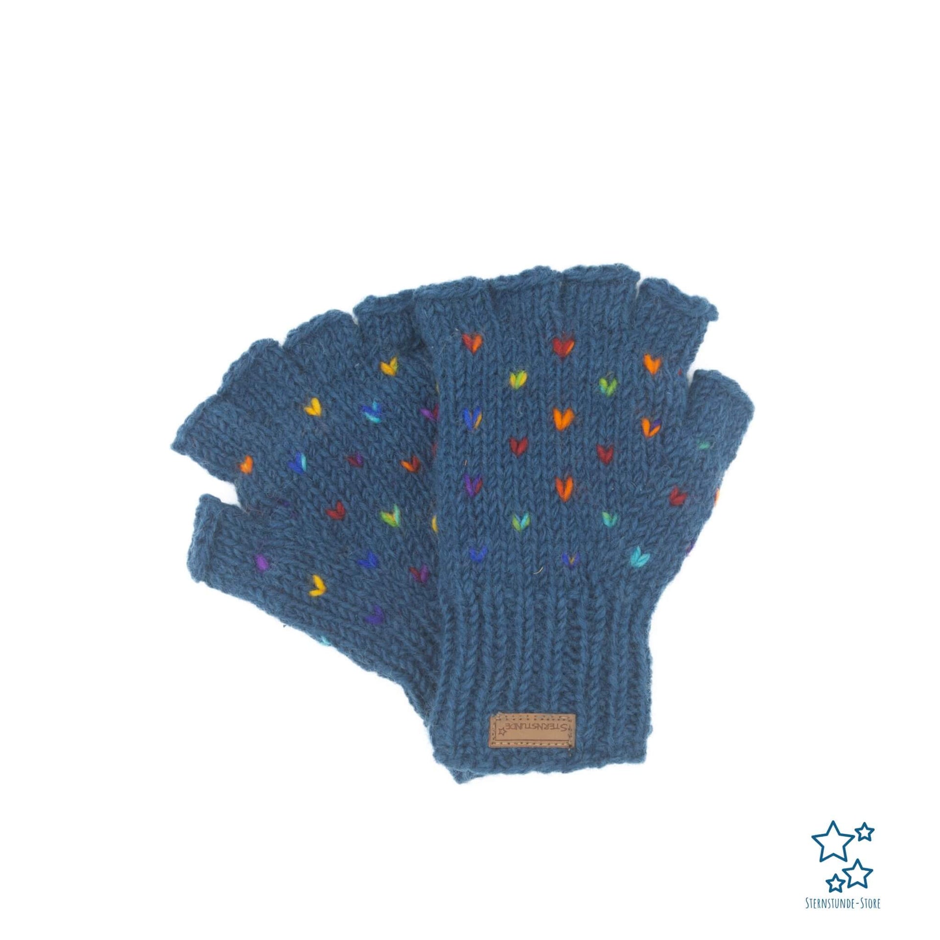 fingerlose handschuhe bunt Fingerlose Wollhandschuhe mit bunten Punkten für Damen (Modell 