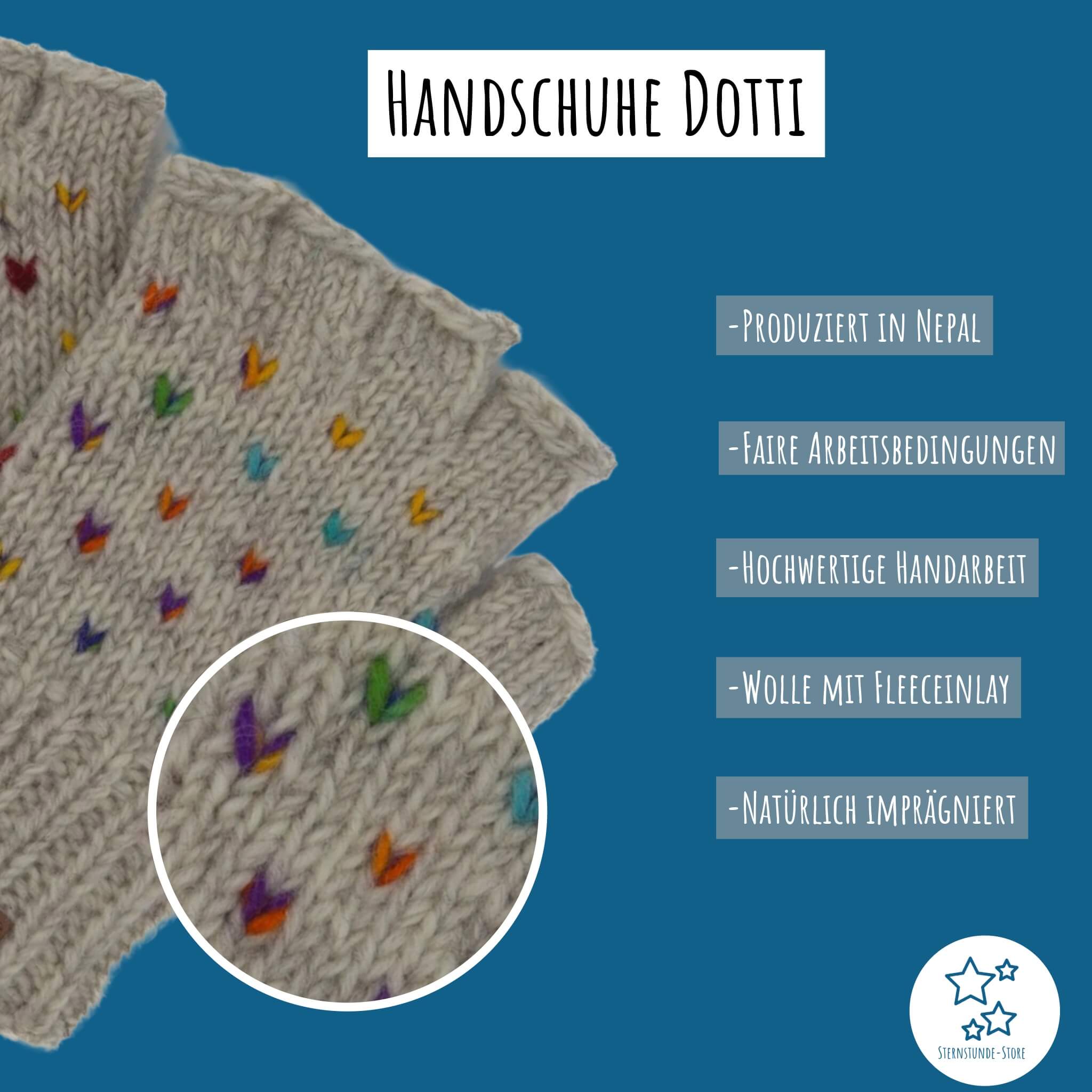 handschuhe damen bunt Fingerlose Wollhandschuhe mit bunten Punkten für Damen (Modell "Dotti" – Sternstunde